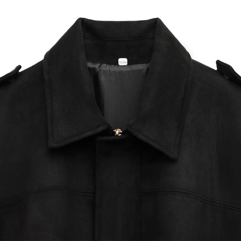 Women's Bomber Jacket Lapel Long Sleeve Zipper Suede Jacket Women