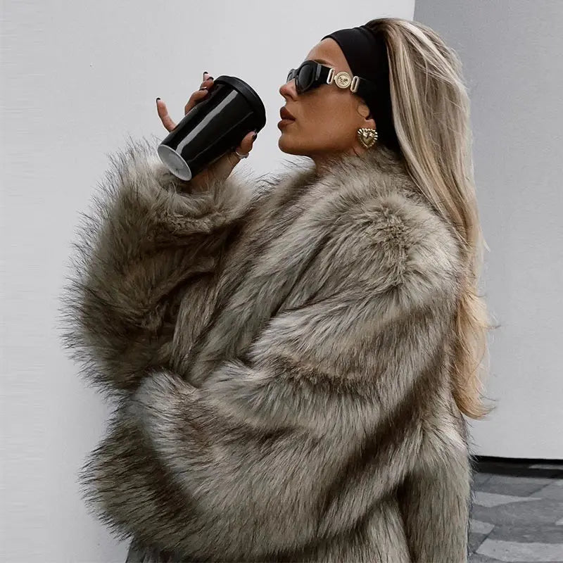 Luxury Women's Fluffy Long Faux Fur Coat