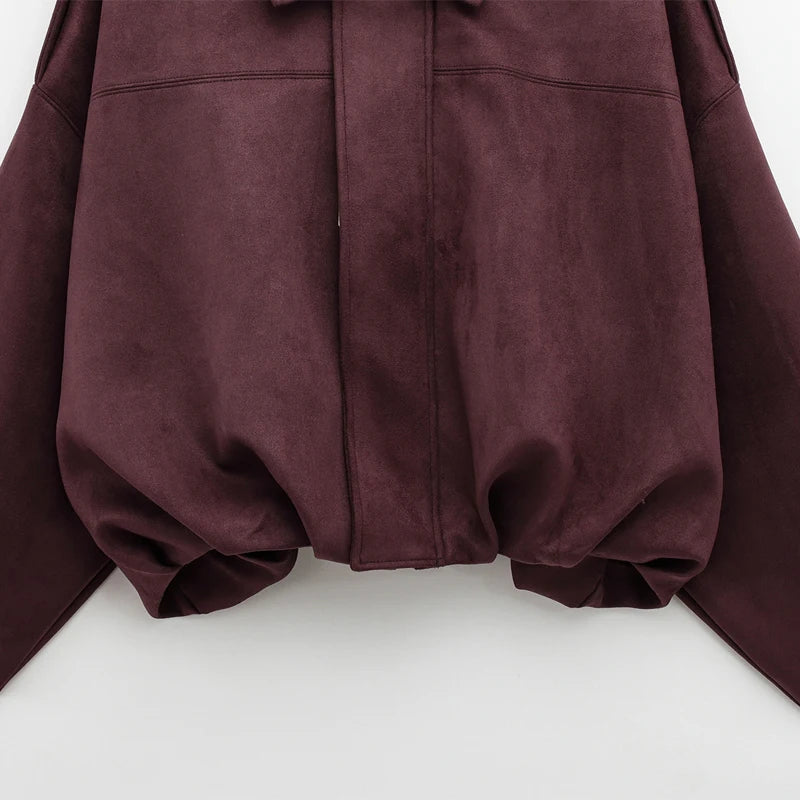 Women's Bomber Jacket Lapel Long Sleeve Zipper Suede Jacket Women