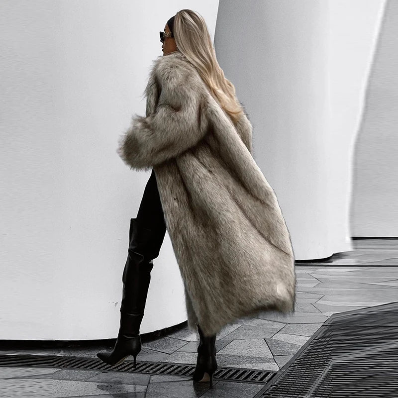 Luxury Women's Fluffy Long Faux Fur Coat