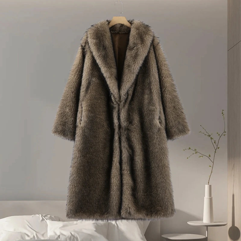 Luxury Women's Fluffy Long Faux Fur Coat