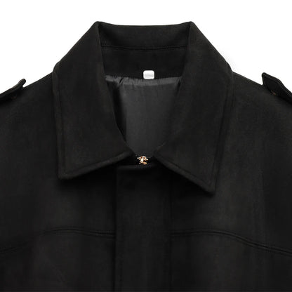 Women's Bomber Jacket Lapel Long Sleeve Zipper Suede Jacket Women