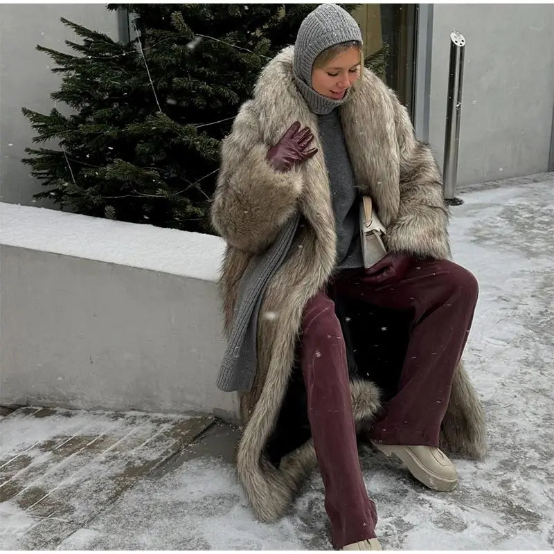 Luxury Women's Fluffy Long Faux Fur Coat