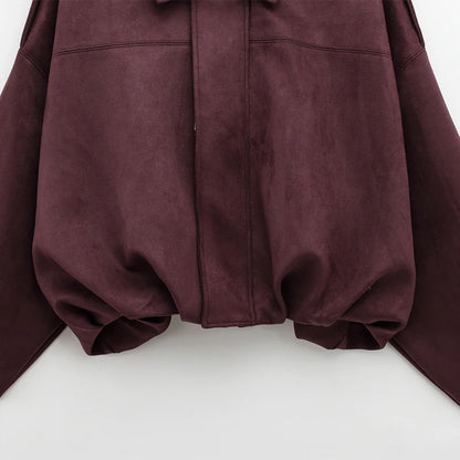 Women's Bomber Jacket Lapel Long Sleeve Zipper Suede Jacket Women