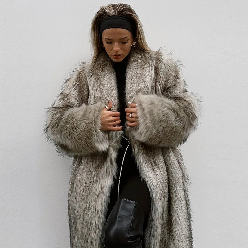 Luxury Women's Fluffy Long Faux Fur Coat
