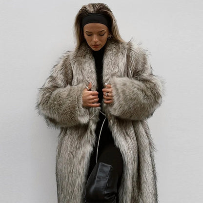 Luxury Women's Fluffy Long Faux Fur Coat