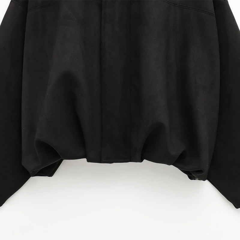 Women's Bomber Jacket Lapel Long Sleeve Zipper Suede Jacket Women