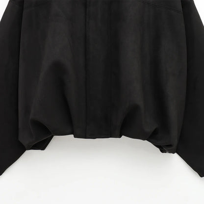 Women's Bomber Jacket Lapel Long Sleeve Zipper Suede Jacket Women