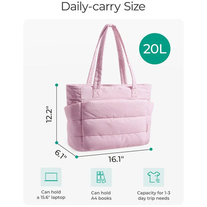 SOLA Women's Quilted Puffer Tote Bag, Large Capacity Shoulder Bag for Travel & Work