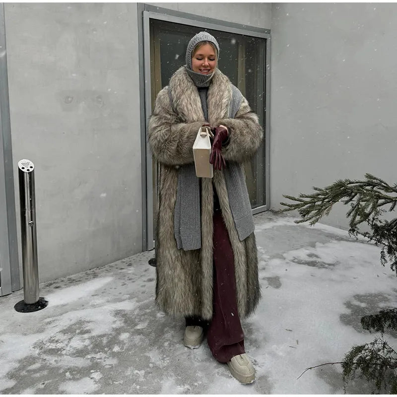 Luxury Women's Fluffy Long Faux Fur Coat