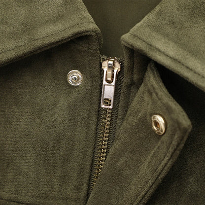 Women's Bomber Jacket Lapel Long Sleeve Zipper Suede Jacket Women