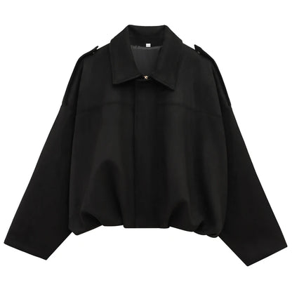 Women's Bomber Jacket Lapel Long Sleeve Zipper Suede Jacket Women